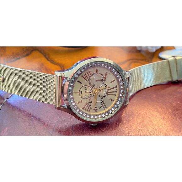 Women's 36mm Gold Tone Jessica Carlyle Watch, Crystal Accents, Mesh Band - Picture 2 of 3